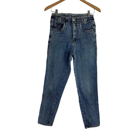 Bonjour Vintage Jeans Juniors Size 7/8 High Waisted Button Accents Blue Denim - Picture 1 of 9